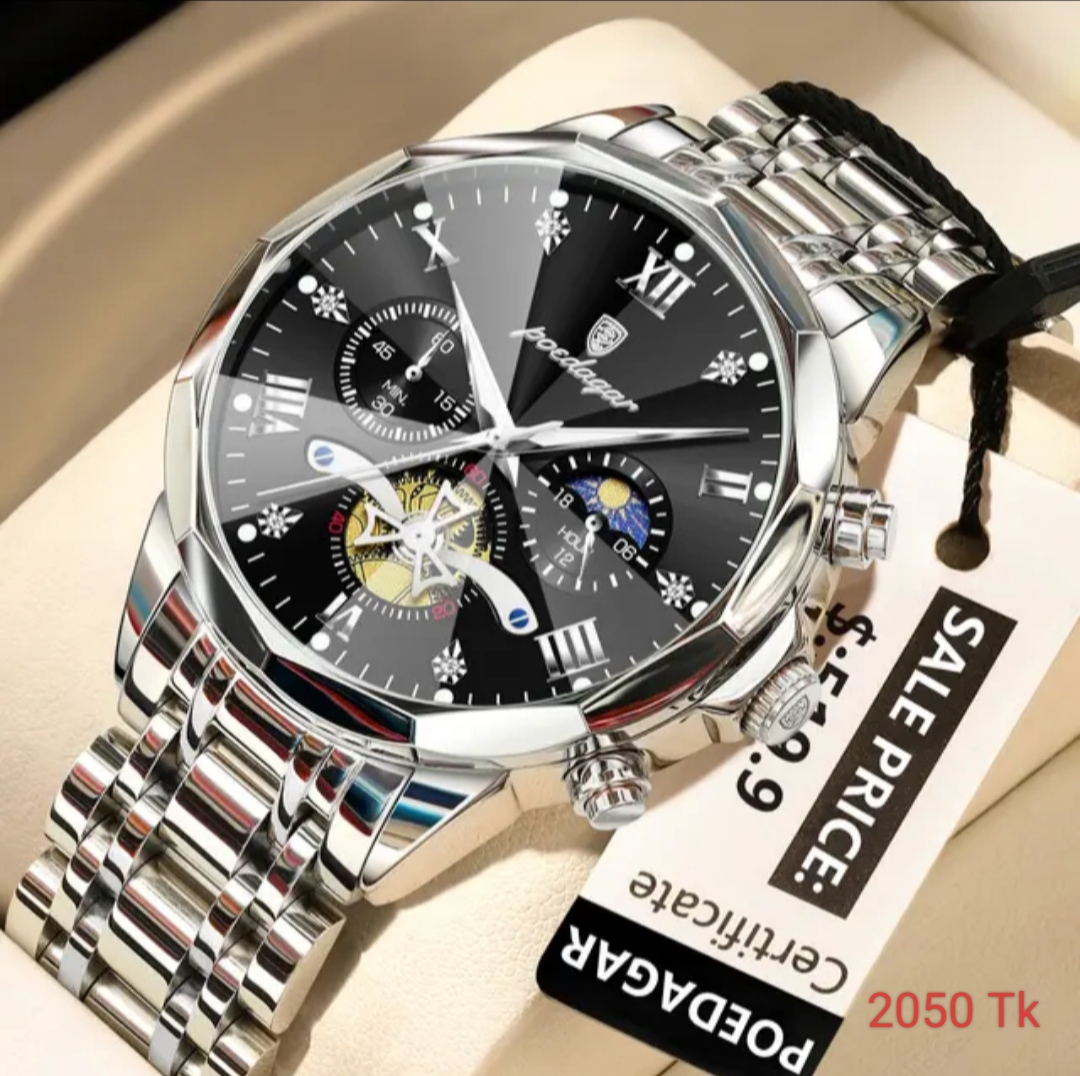 Poedagar 938 Watch Toton Silver Bluck