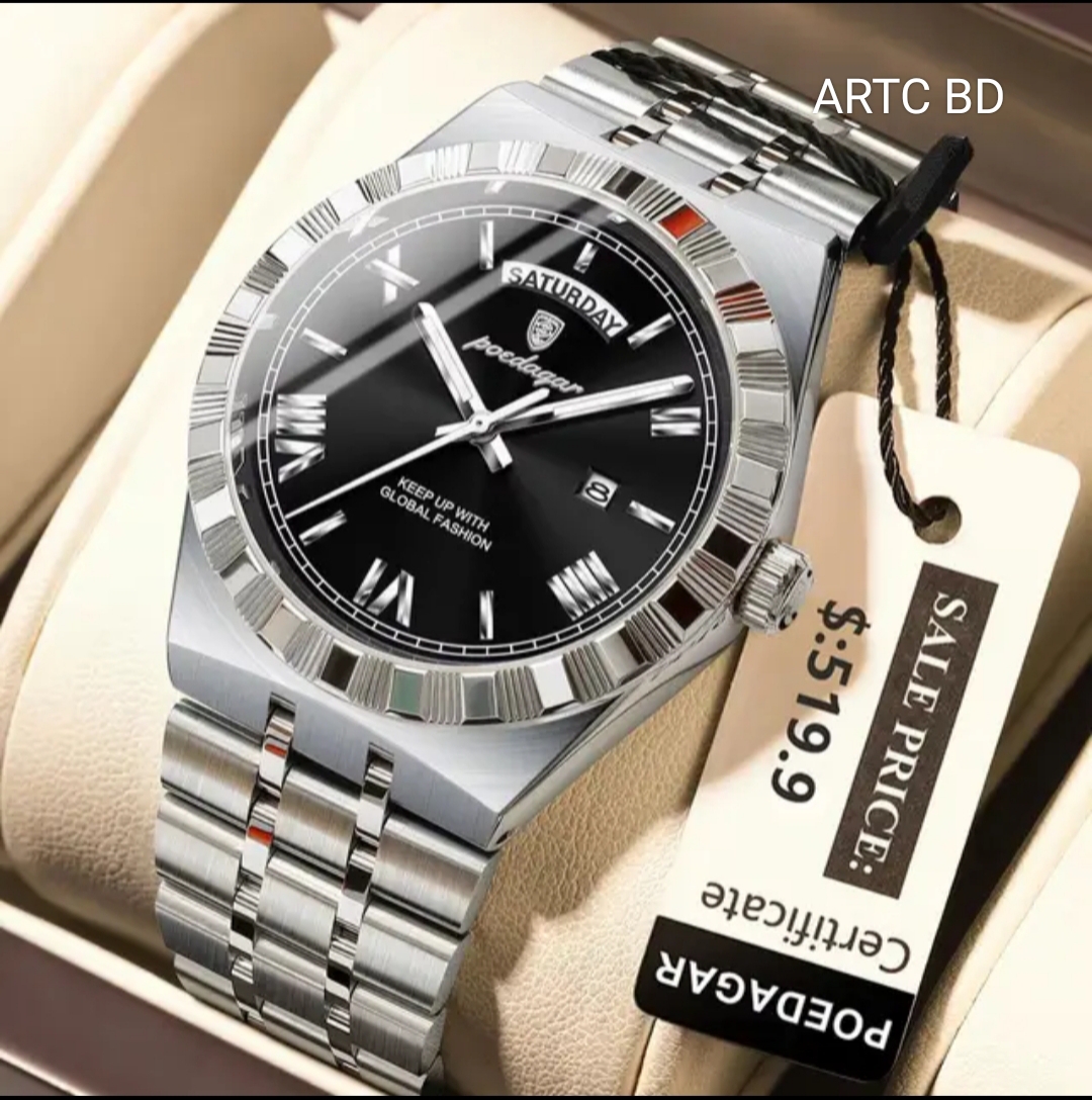 Poedagar Men Watch M 675 silver black